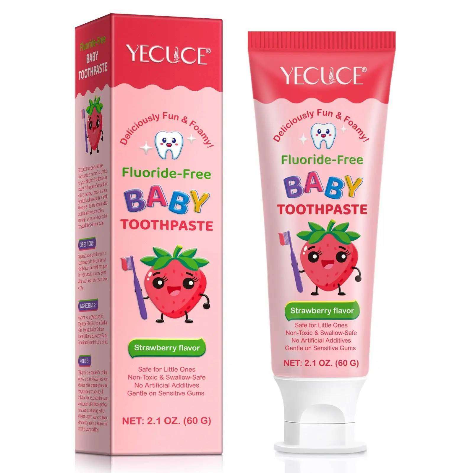 Fresh Fruit Strawberry Flavor Toothpaste, Sweet Fruit Strawberry Taste, Safe Ingredients, Cleans Teeth, Protects Teeth, Maintains Oral Health