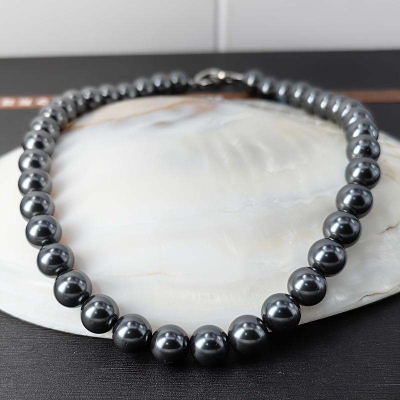 Large Black Pearl Diameter 0.394inch Necklace Tahiti Black Pearl Necklace Natural Sea Pearl S925 Sterling Silvery Accessories Non-allergic Wedding Wear Holiday Gift Birthday Gift
