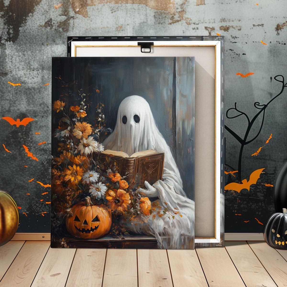 Ghost in The Bathtub Pattern Canvas Painting Framed, 1 Count Halloween Themed Modern Wall Art Painting, Wall Art Decor for Home Living Room Bedroom Office