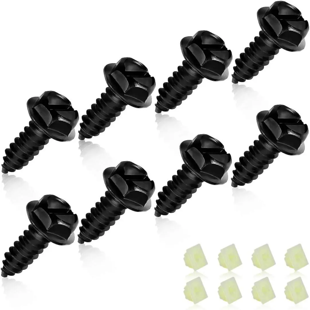 Universal License Plate Screws  Fastening License Plates, Nylon Screw Inserts, Frames and Covers on Cars and Trucks (Black) New model