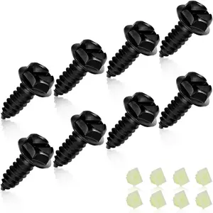 Universal License Plate Screws Fastening License Plates, Nylon Screw Inserts, Frames and Covers on Cars and Trucks (Black)