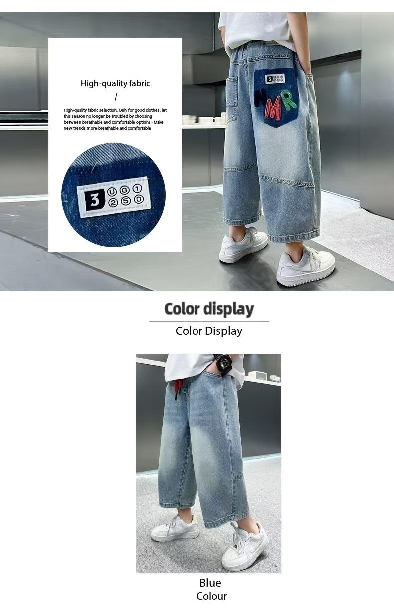 (New)5 to 14Y Boys' Denim Pants, Suitable for Indoor/Outdoor Street Fashion Casual Vacation Multi-Scene Use, Stylish Letter Embroidery Design, Summer Comfortable and Durable Capri Jeans(Gift)11