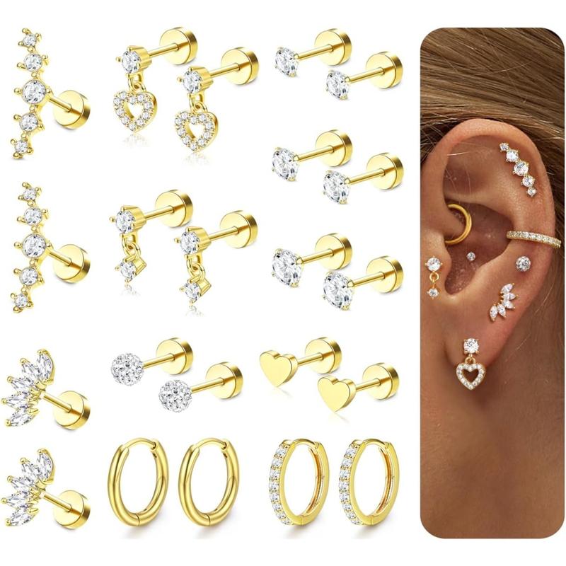 CASSIECA Flat Back Earrings for Women Cartilage Earrings Stacks-20G Surgical Stainless Steel Flatback Stud Hoop Earring Set Daith Conch Tragus Helix Piercing Jewelry CASSIECA Flat Back Earrings for Women Cartilage Earrings Stacks-20G Surgical Stainless Steel Flatback Stud Hoop Earring Set Daith Conch Tragus Helix Piercing Jewelry