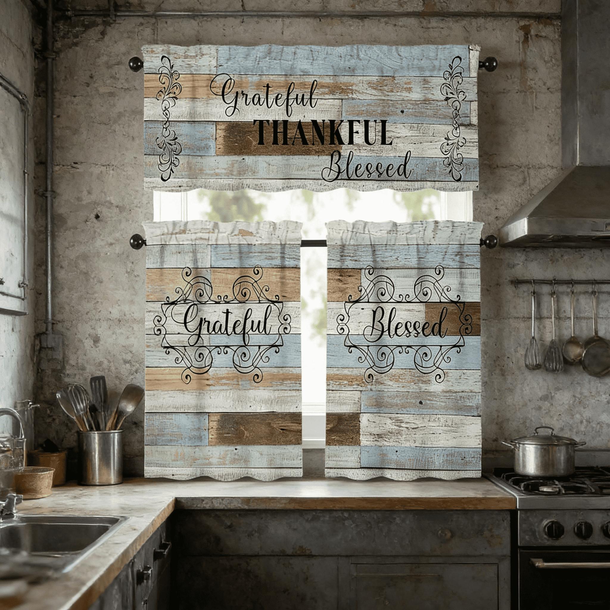 SoftHaven Home Made in USA Vintage Rustic Farmhouse 3-Piece Kitchen Curtains & Valances Set, Elegant Country Style Rod Pocket Window Drapes, Reusable Washable Polyester Home Decor for Kitchen Windows