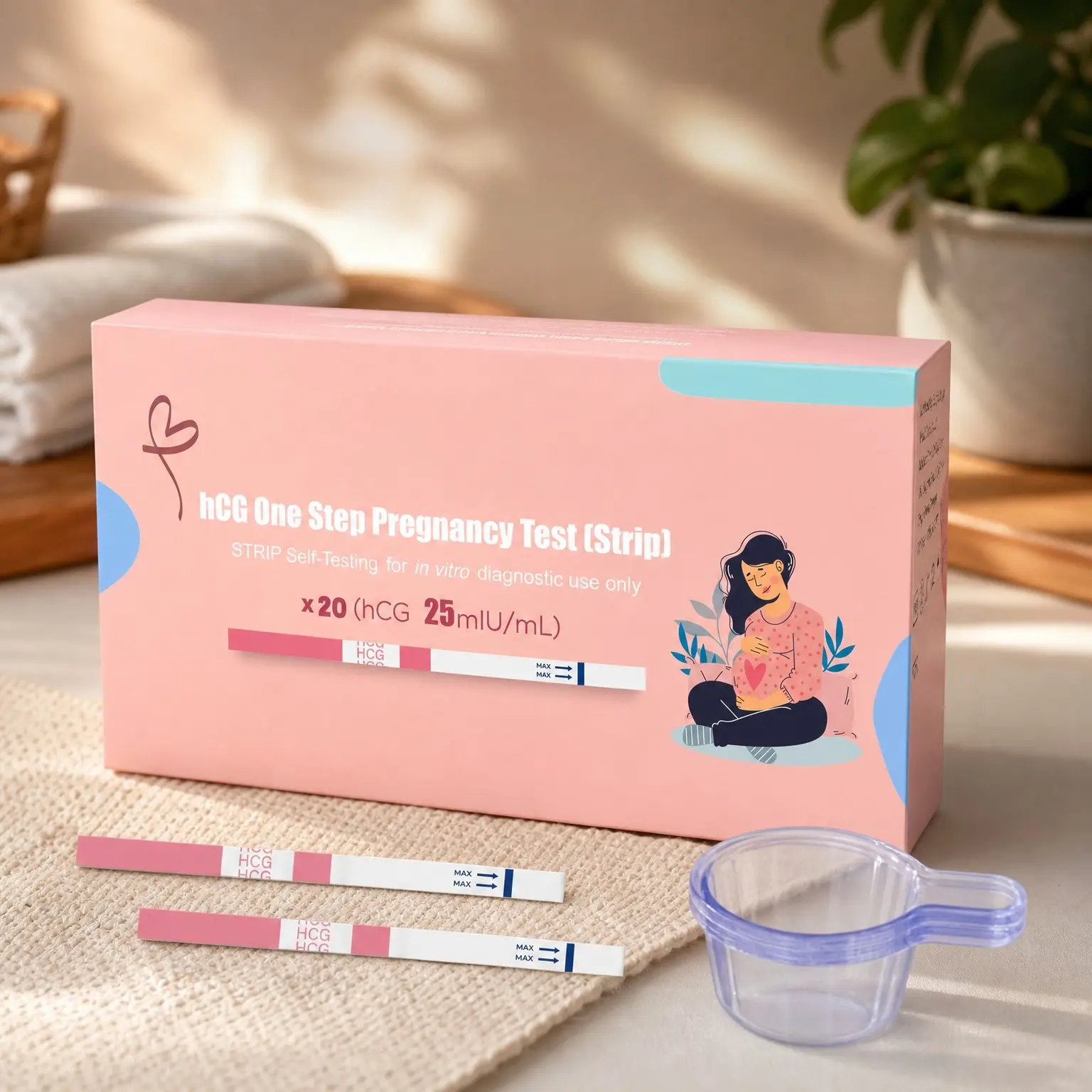 20 Pregnancy Test Strips with Urine Cups, hCG Detection Home Tests, Over 99% Accurate, Sensitive & Rapid, Individually Wrapped, 5mm Wider, 25mIU/mL(Gift)