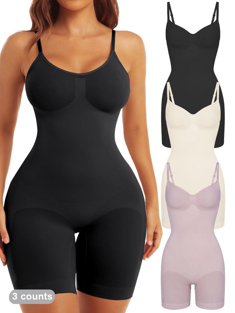 Women's Solid Adjustable Strap Scoop Neck Shapewear Jumpsuits , High Stretch Tummy Control Butt Lifting Shaper, Women's Shapewear for All Seasons