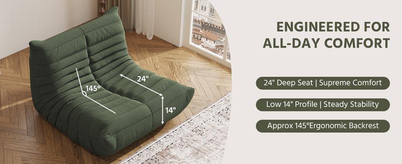 Bean Bag Chair, Fireside Chair, Large Bean Bag Chair for Adults, Bean Bag Chairs for Teens with High-Resilience Foam, Non-Slip Base Floor Lounge Sofa,Living Room (Green, Single)