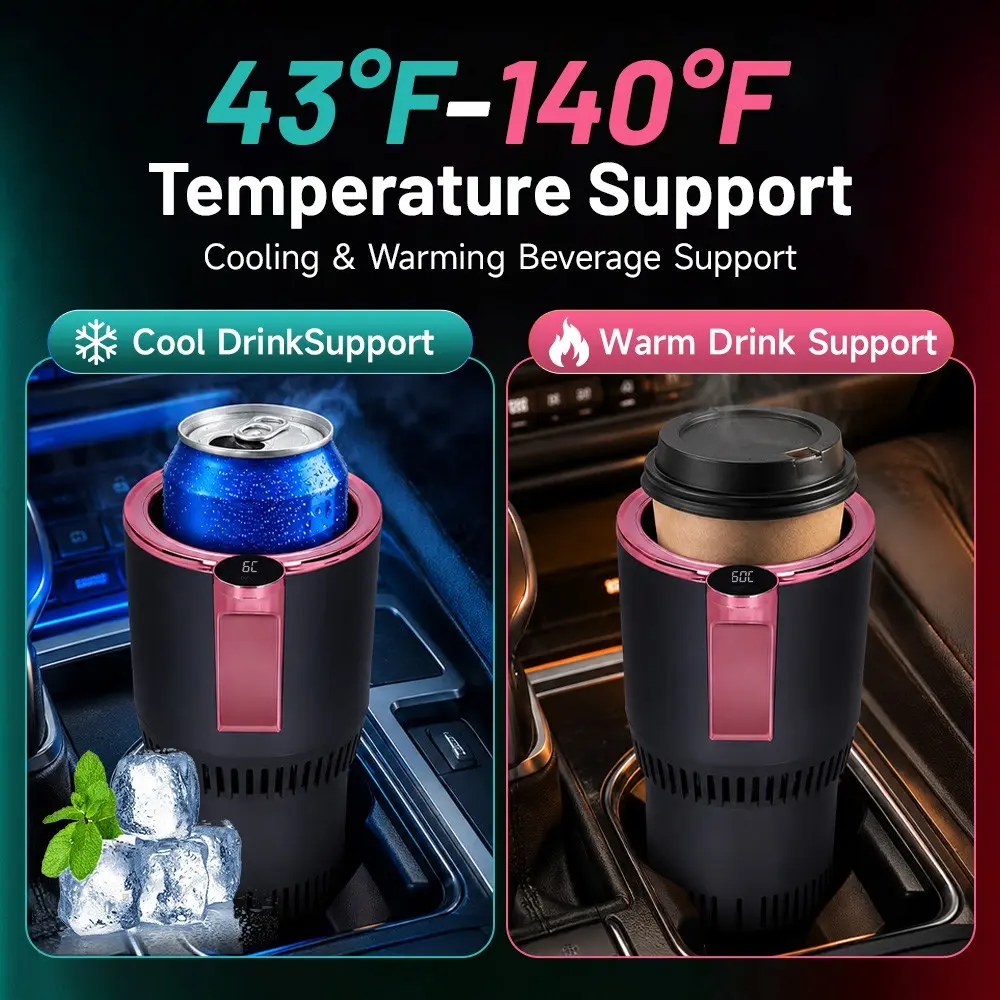 Drink Chiller Machine 12V Car Cup Heater Cooler, Semiconductor Thermoelectric Display Touch Screen Purple, Mini Fridge for Car, Dual Mode for Hot/Cold Drinks, Coffee Soda Can in Summer