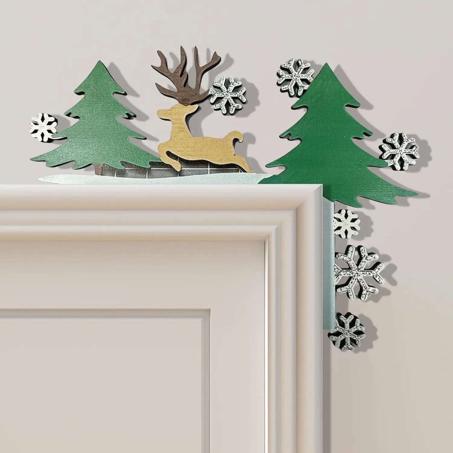 Christmas Door Topper Holiday  Decor Funny Snowman Santa Claus Top Door Frame Corner Sign Decorations, Windows Walls DIY Craft for Christmas Party Ornament (Reindee)