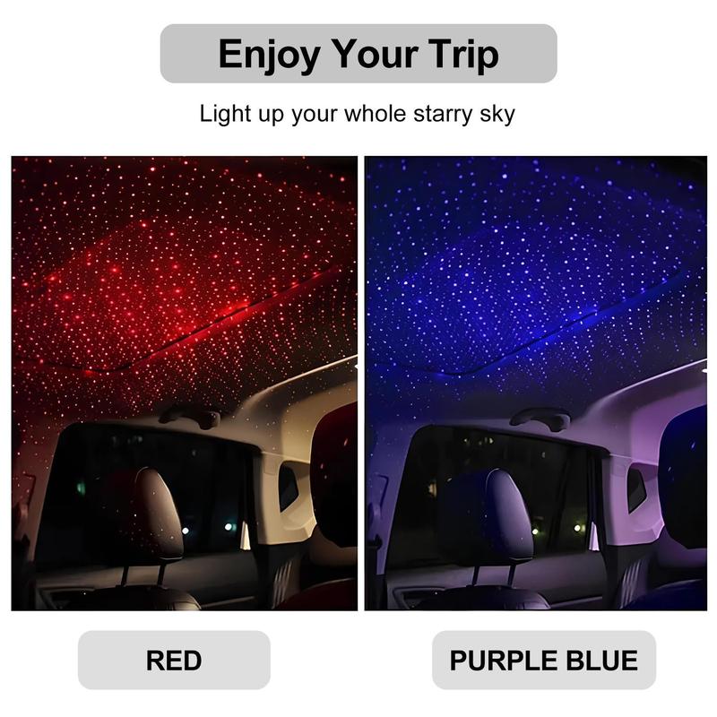 Car Starlight Projector, USB Powered Adjustable Romantic Car Interior Light, Portable Car Roof Starry Sky Atmosphere Light for Car Room Party, Plug and Play
