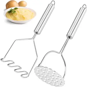 2 Pcs Stainless Steel Potato Smasher Kitchen Masher Tool for Mashed Potatoes, Avocado, Beans, Fruits & Vegetables