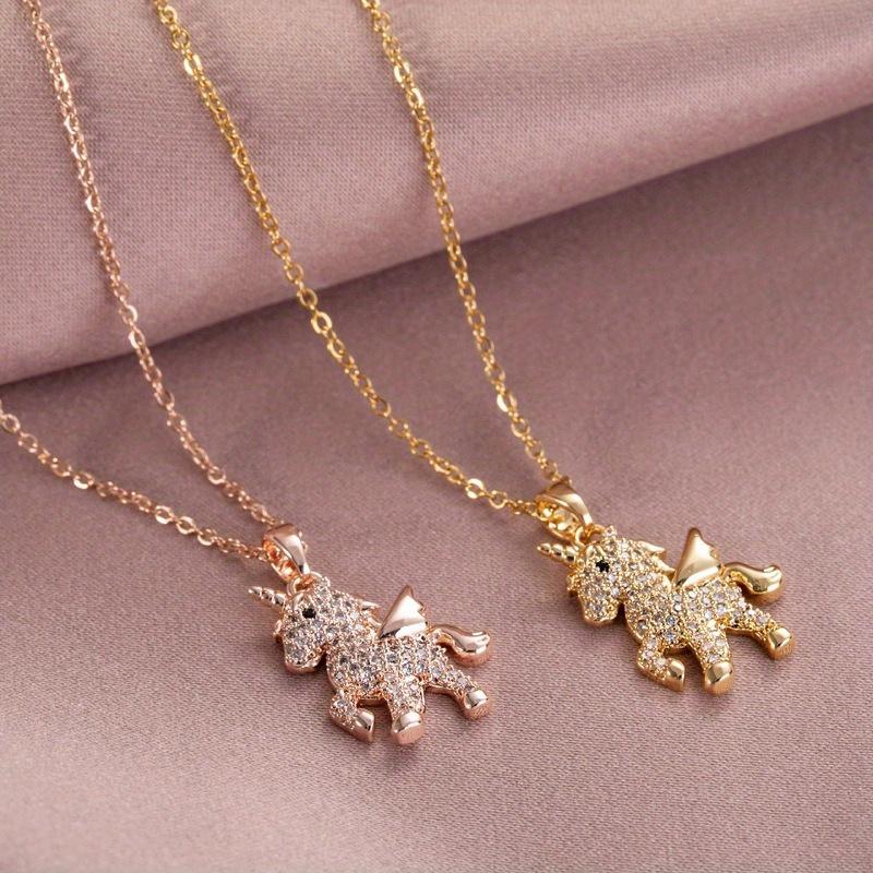 Creative Shiny Cute Unicorn Pendant Necklace, Fashionable Personalized Christmas Charm Jewelry, Lucky Necklace, Party Animal Accessories