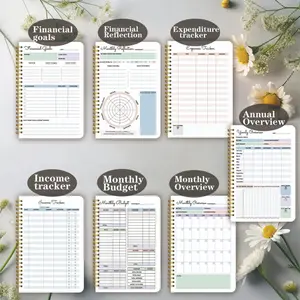 1 gold magnet-themed spiral design notebook, sized 13.97 x 21.08 cm, with pages for detailed financial tracking, budgeting, investments, and income and expenses, can be used as an undated transaction journal