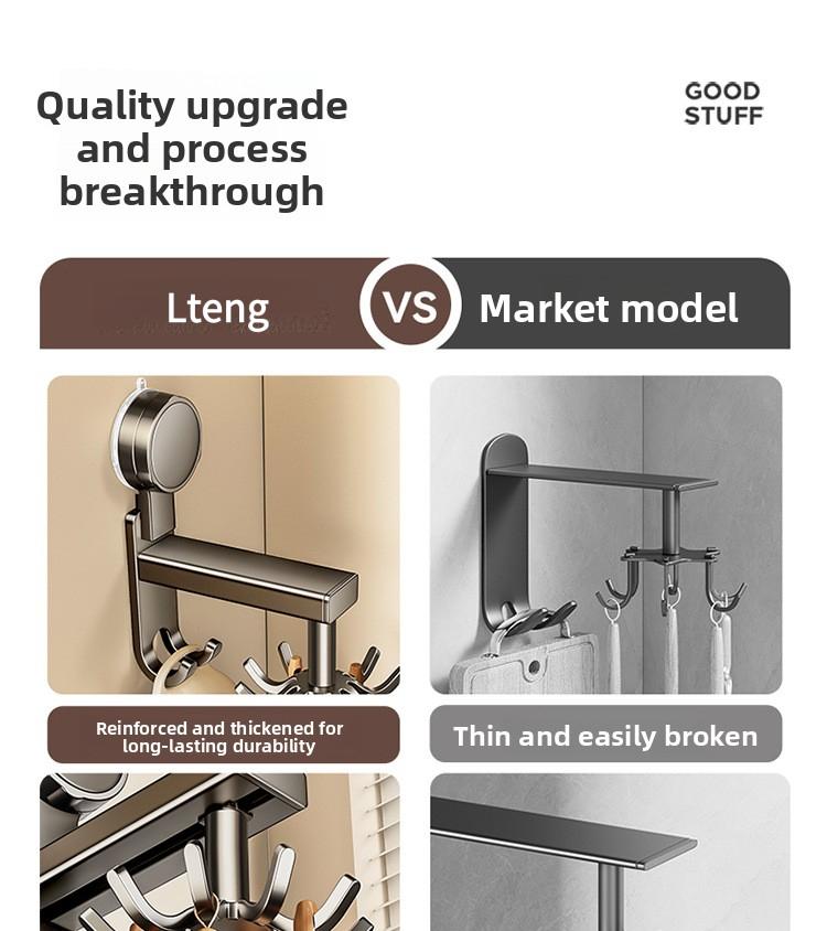 Aluminum Material Powerful Suction Cup Kitchen Rotating Hook Storage Rack No-Nail Wall-Mounted for Spatulas Spoons and Utensils Organiser Installation