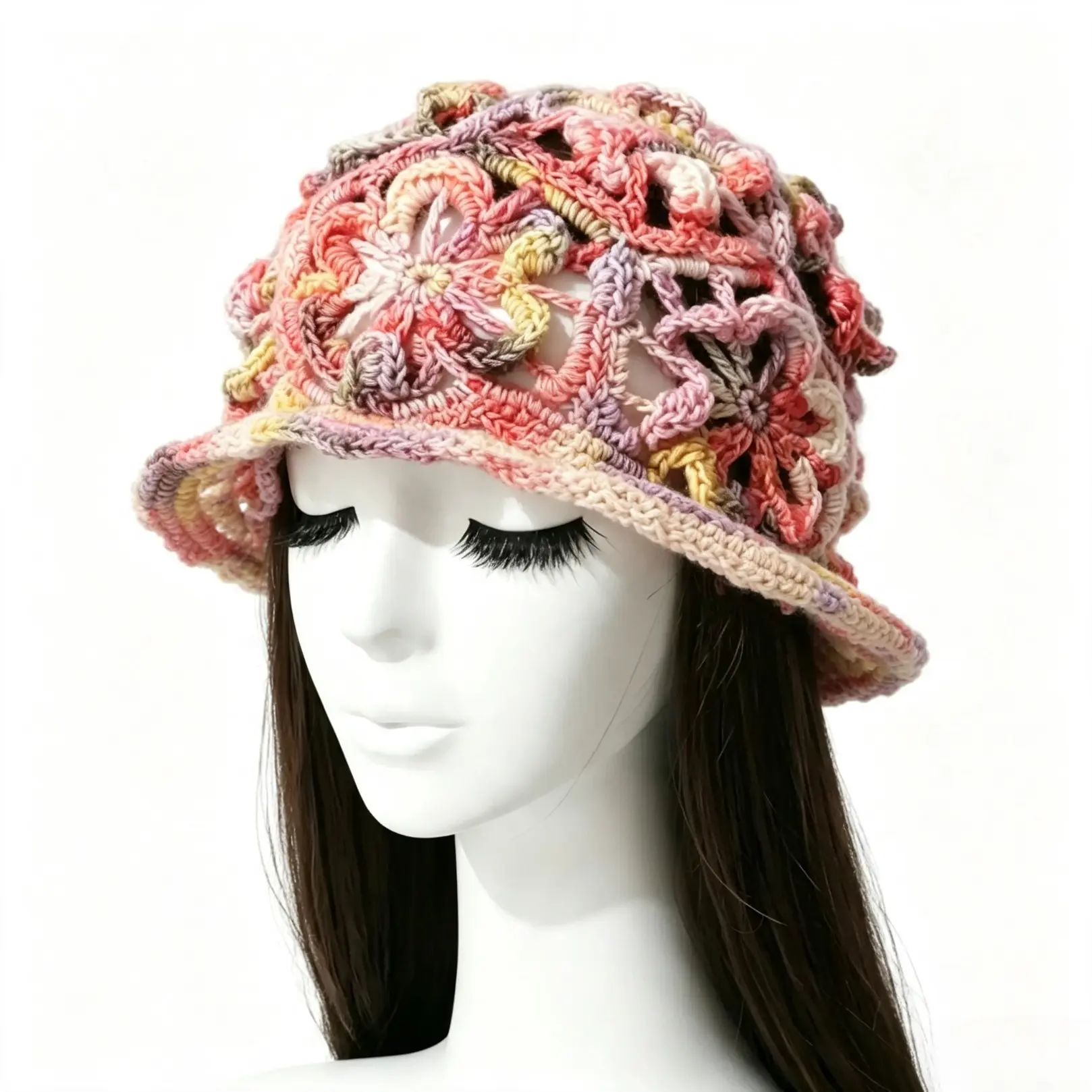 Women's Handmade Crochet Knit Hat, Lightweight Beanie, Hollow Out Gradient Design, Vintage Fashion Bohemian Style, Wearable for All Seasons, Knitted Hat