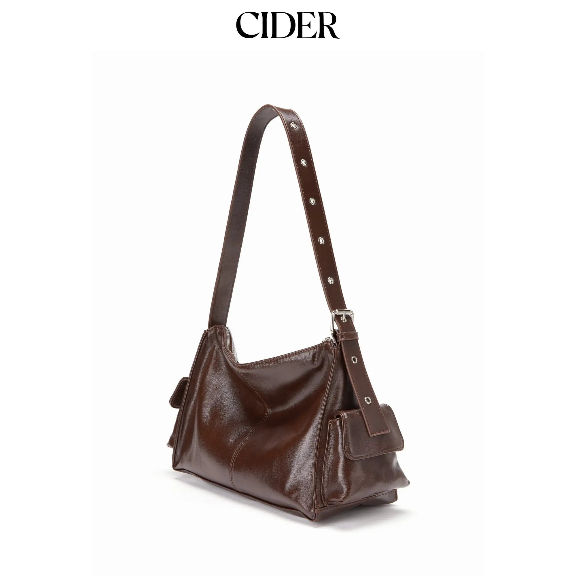 Cider DOUBLE POCKET FAUX LEATHER SHOULDER BAG