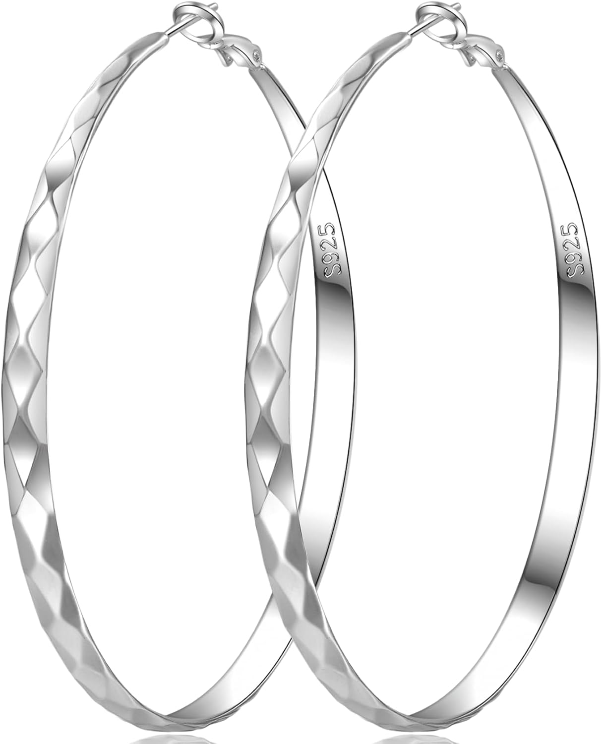 Silver Hoop Earrings for Women 925 Sterling Silver Hoop Earrings Hypoallergenic Large Silver Hoop Earrings Lightweight Big Silver Hoop Earrings for Women 30/40/50/60/70MM