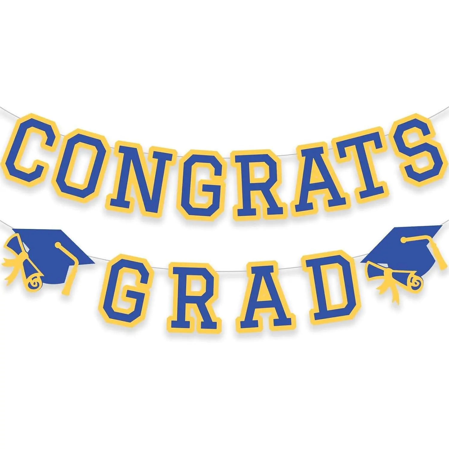 Blue-Yellow Graduation Party Hanging Banner Garland, Backdrop Decoration Supplies for High School Graduates