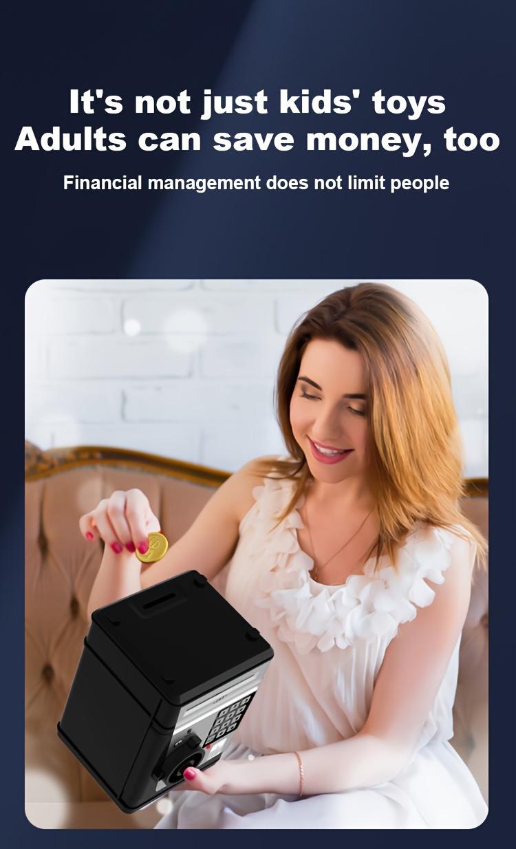 1pc Electronic Piggy Bank ATM Machine with Fingerprint and Password Security - Acrylic Black, Real Money Savings Bank for Birthday, Halloween, Thanksgiving, Christmas Gift Decor Ornaments Multicolor