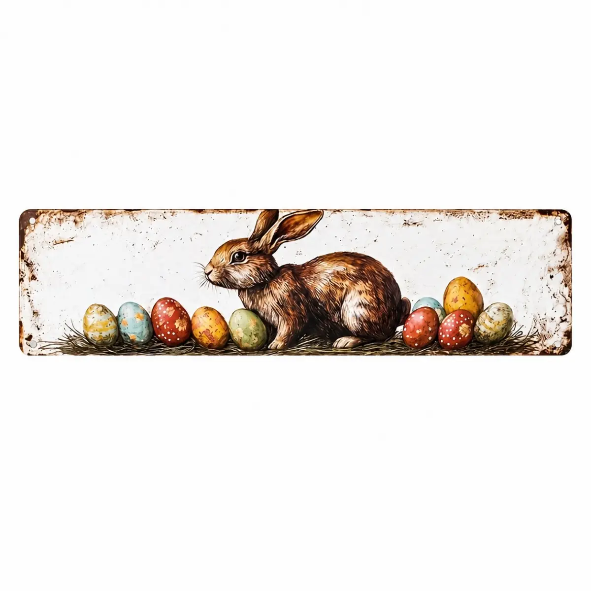 4x16 Inch Easter Bunny Metal Wall Sign - Vintage Colorful Decorative Rabbit Egg Plaque, Rustic Spring Farmhouse Artwork, Cute Door & Wall Decor Gift for Kitchen, Living Room