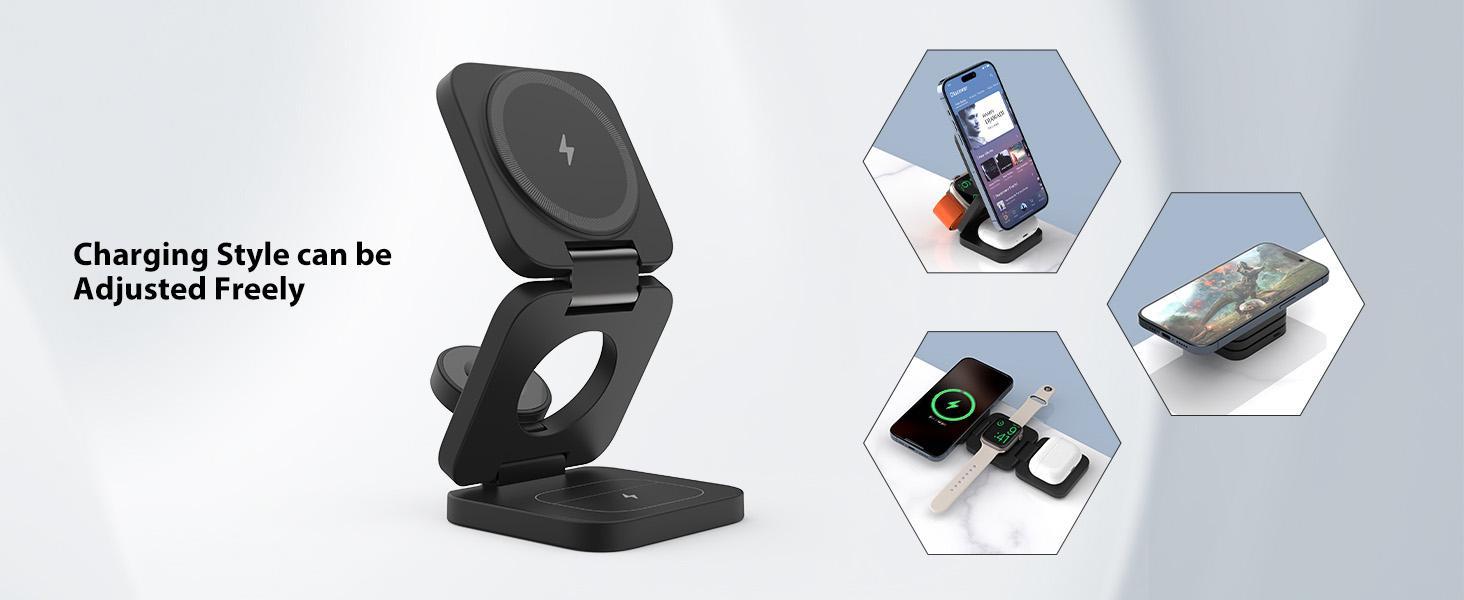 KUXIU X55 Foldable 3 in 1 Charging Station for Apple Devices, 15W Fast Magnetic Wireless Charger, Magent Travel Charger Stand for iPhone 16 15 14 13 12 Series, 5W for Apple Watch (Power Adapter not included) KUXIU X55 Foldable 3 in 1 Charging Station for Apple Devices, 15W Fast Magnetic Wireless Charger, Magent Travel Charger Stand for iPhone 16 15 14 13 12 Series, 5W for Apple Watch (Power Adapter not included)