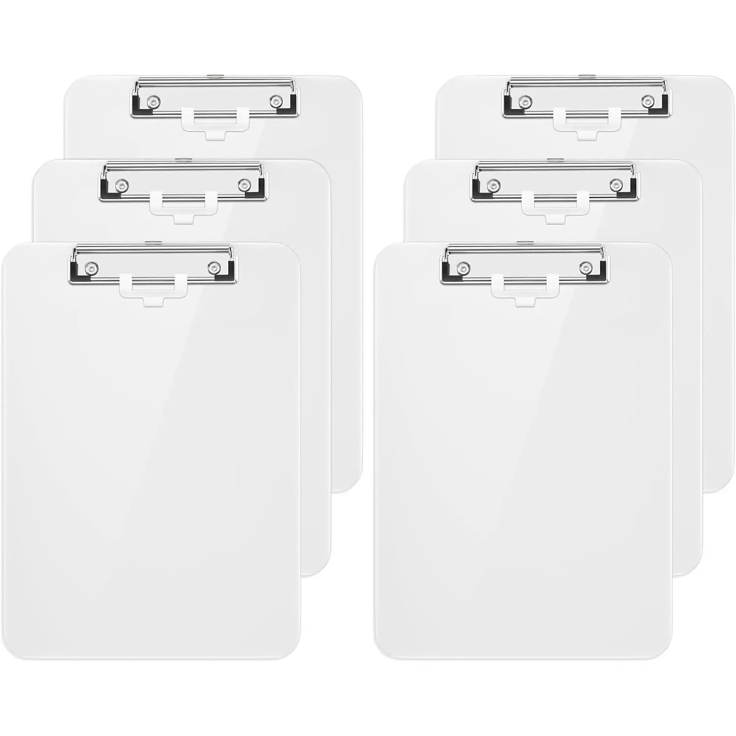 Plastic Clipboard with Pen Holder, White 8.5x11 Letter Size Clip Board for Classroom, Office, Students, Nurses and Women, Low Profile Clip, Size 12.5 x 9 in(Pack of 6)