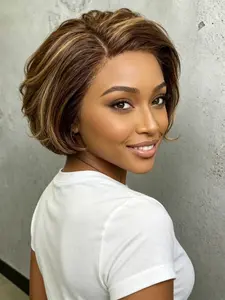 Highlight Pixie Cut Wig P427, Lace Human Hair Side Part Straight Wigs, Short Bob Wig for Women, Natural