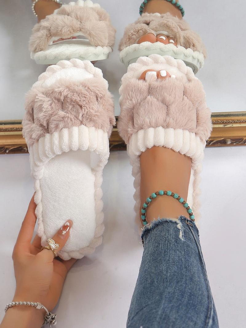 Women's Cute Plaid Design Fluffy Bedroom Fuzzy Warm Slippers, Trending Shoes, Casual Soft Comfortable Home Slippers, House Shoes, Gifts for Her, Non Slip Slippers for Women, Indoor Footwear