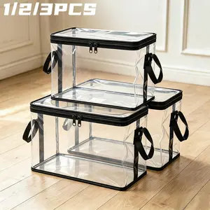 Transparent Thick Plastic Storage Box with Lid, Large Capacity Organizer for Home Camping Travel, Moving Essentials Container