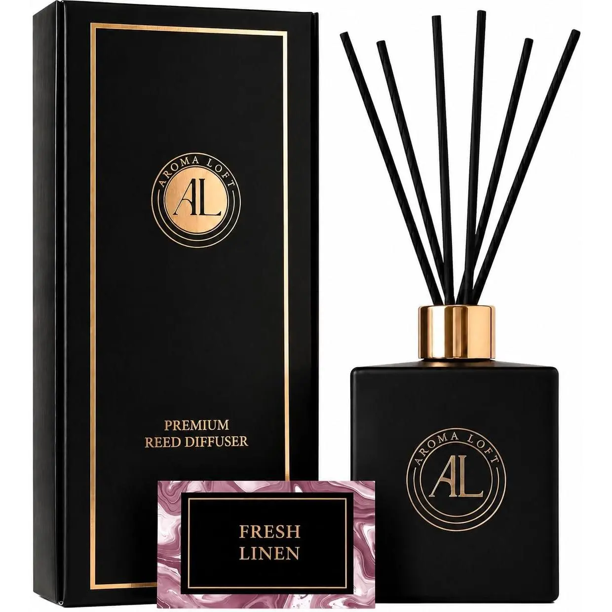 Reed Diffuser -  Diffuser for  - 5 oz. Oil Diffuser Sticks - Bathroom Diffuser Set- Oil Diffuser Reeds - Scent Sticks in Oil-Office Smell  Stuff (Black,  Linen)