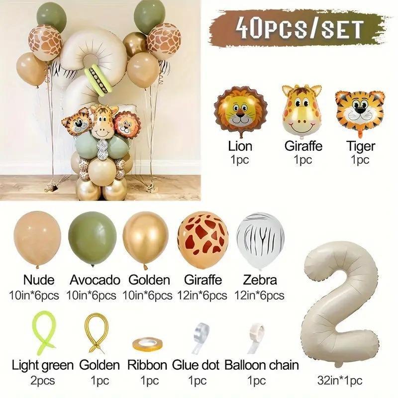 40 pieces new jungle retro animal balloons for kids birthday number 12345  party decoration set with digital columns Tiger Lion