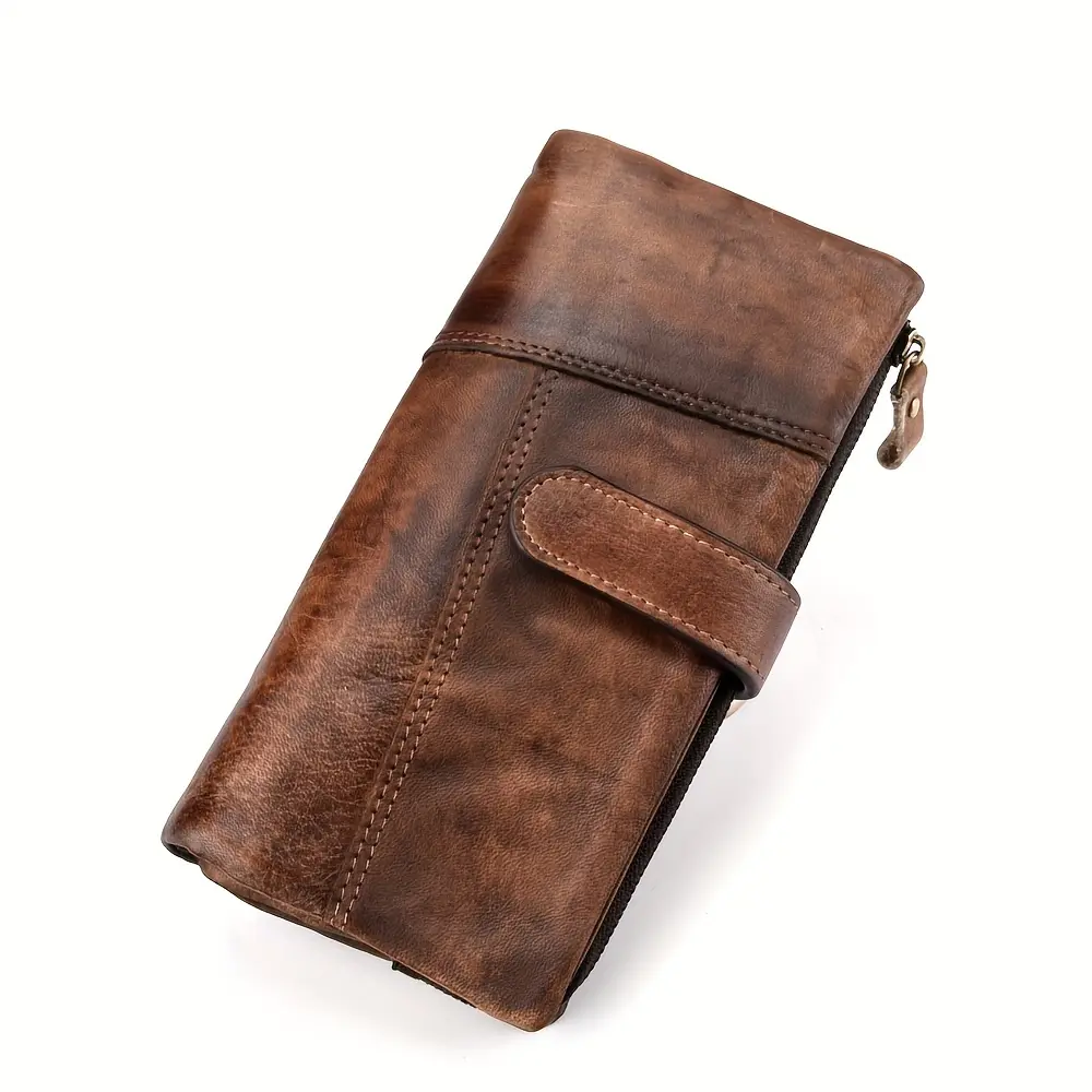 Women's Genuine Leather Long Vintage Wallet, Top-Grain Cowhide Card Holder with Multiple Card Slots for Bank and Credit Cards