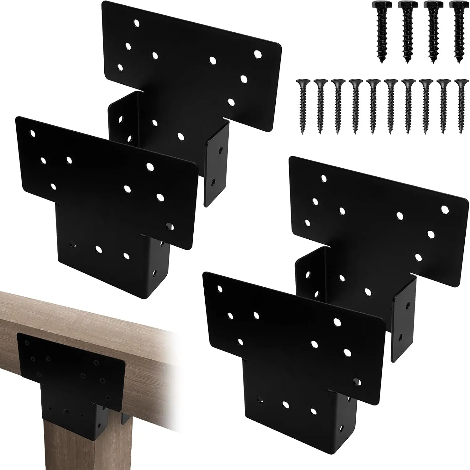 Pergola Brackets, 4 Pcs 3-Way T Brackets for 4x4 (Actual 3.6x3.6) Lumber Post Bracket Duty T-Angle Corner Brackets for Extension Post Gazebos,, Pergolas, Wood