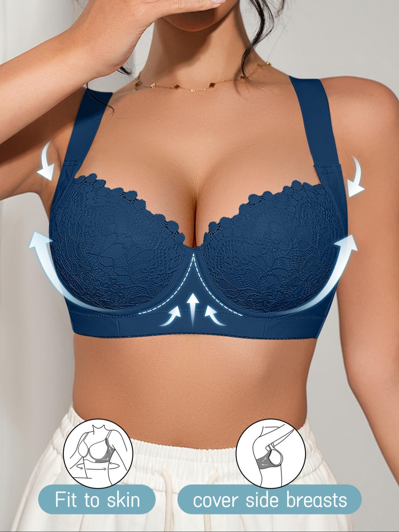 Women's Solid Color Push Up Bra, Simple Comfortable Breathable Lace Bra, Soft Adjustable Strap Bra for Daily Wear, Everyday Essential Bra, Lingerie for All Seasons, Fit, Medium
