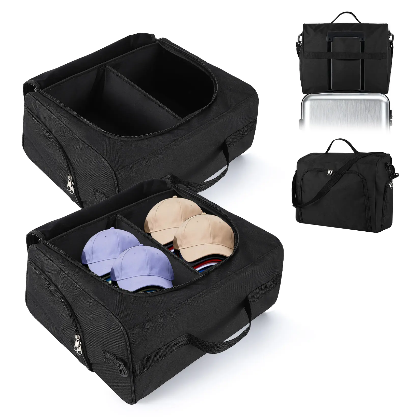 Superior 900D Oxford Baseball Cap Organizer - 2 Pack Hat Storage Carrier with Detachable Strap - Portable Hat Box for Travel, Moving, Home - Fits Snapback & Fitted Caps