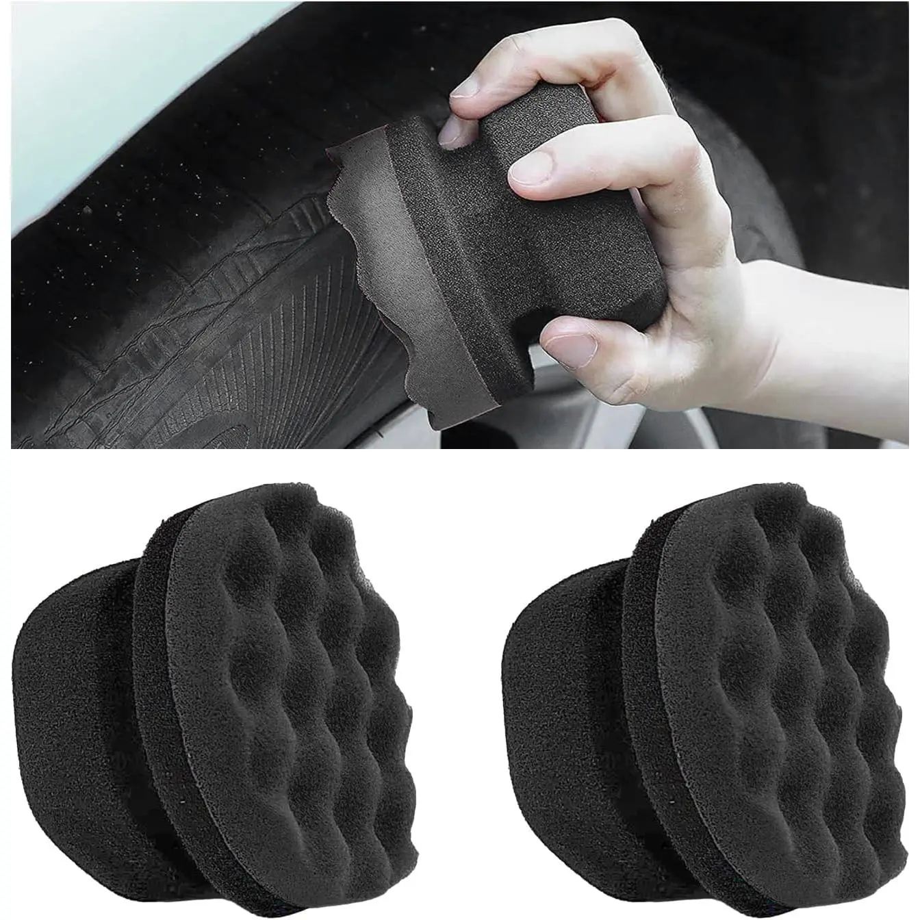 2 count Tire Dressing Applicator Pads,  Hex Grip Tire Shine Applicator Polishing Sponge Pads, Wheel Tire Shine Detailing  for  ,  Accessories (Black, 4.33")