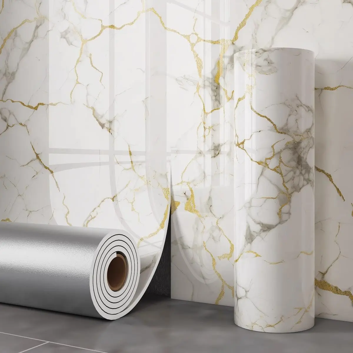 Self-Adhesive Marble Tiles, Waterproof PVC Wall Panels, Heat Insulation, 118.11x415.75 Inch, Bathroom Kitchen Living Room Shower Brick