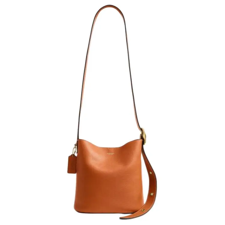 Coach Bleecker 21 Bucket Bag for Women, Detachable Zip Pouch, Solid Color, Full-Grain Leather, Crossbody/Shoulder Style, Medium Brown