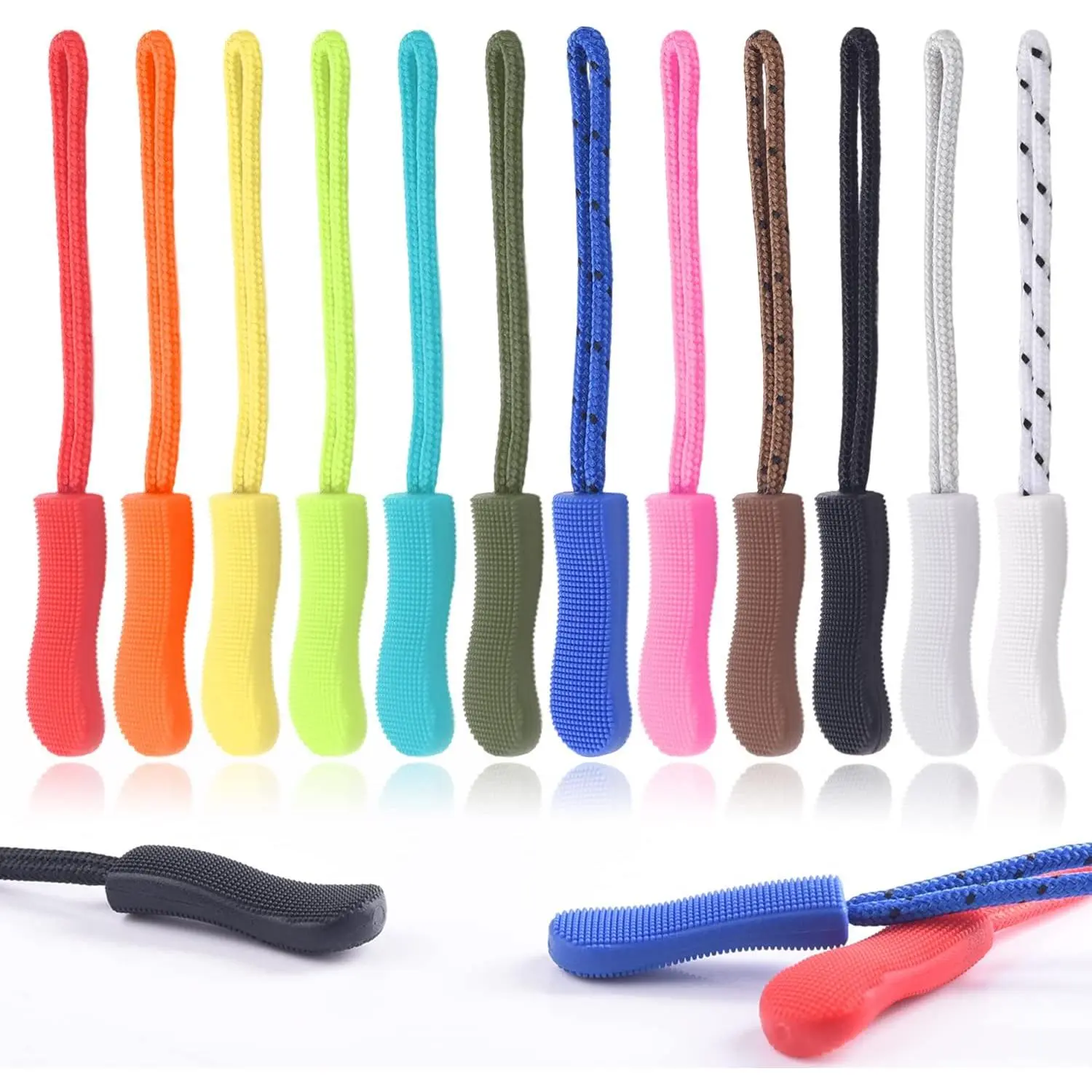12Pack Zipper Pull , Golf Bag Parcord Zipper Pull Tab  for Backpack, Jackets, Pants, Boots, Coats, Luggage - Balck( Extender)