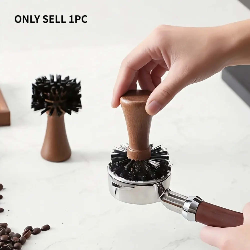 Wooden Handle Coffee Portafilter Brush, Stiff Nylon Bristles Espresso Portafilter Cleaning Brush, Coffee Residue Remover Tool for Espresso Machine Filter Bowl, Barista Coffee Bar Accessories