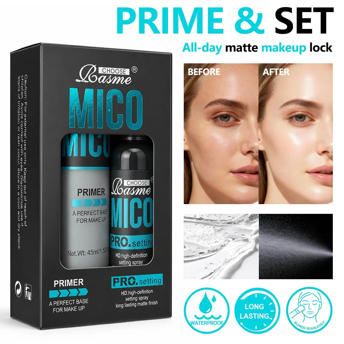 Makeup Gel Primer & Long Lasting Setting Spray 2Pcs Set, Pore Minimizing Hydrating Face Primer Matte Finish Setting Spray All Day Makeup Hold Kit