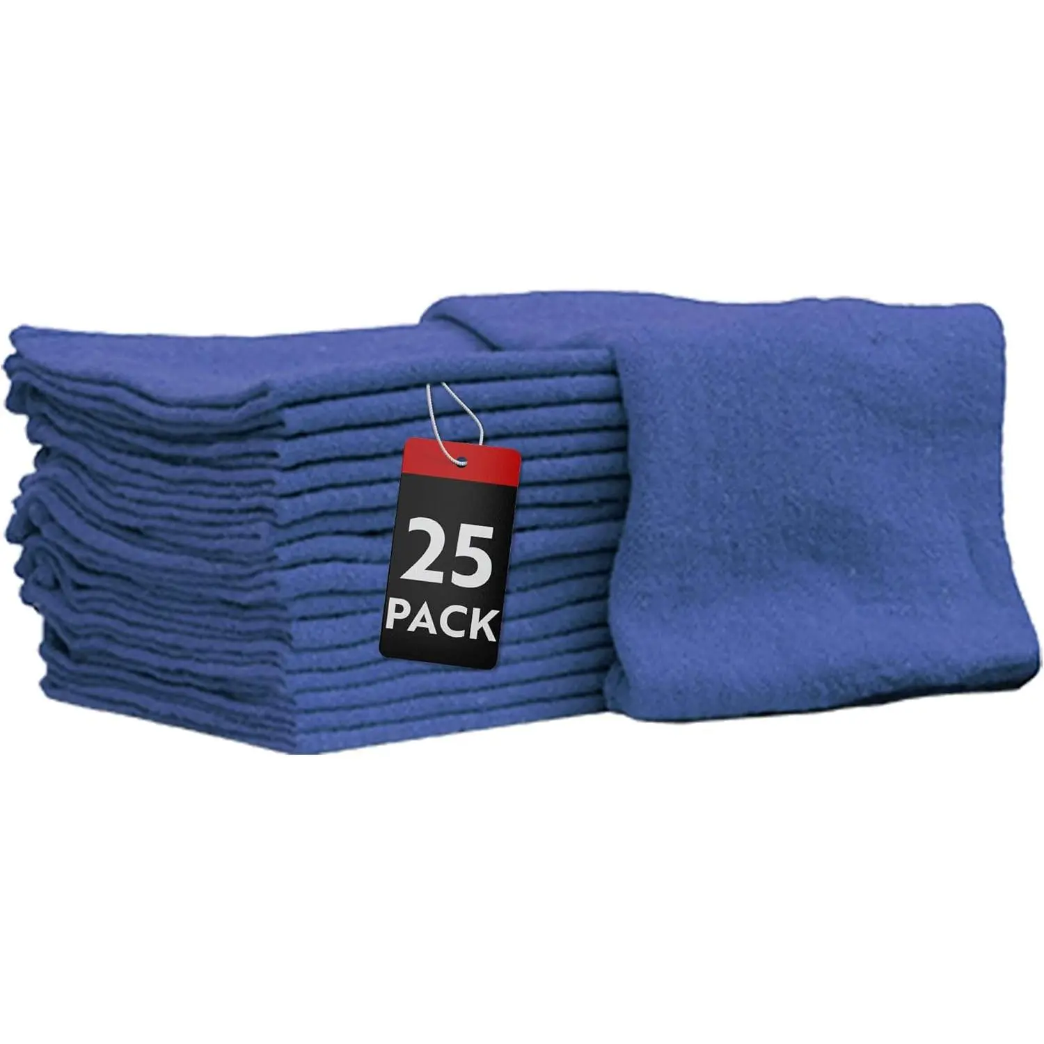 Auto Mechanic Shop Towels 25 Pack Bulk Shop Rags 100% Cotton Size 14"x14" Commercial Grade (25 Pack, Blue)