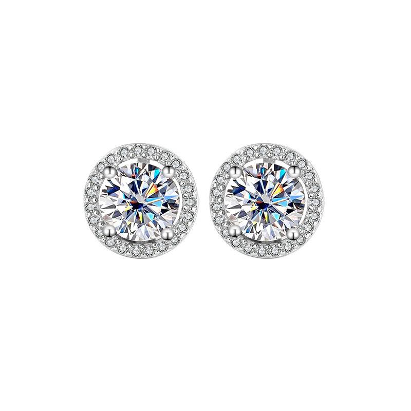 Women's Full Diamond Stud Earrings, Single-Carat Princess Round Cut Simulated Moissanite Earrings, Women's Ear Jewelry