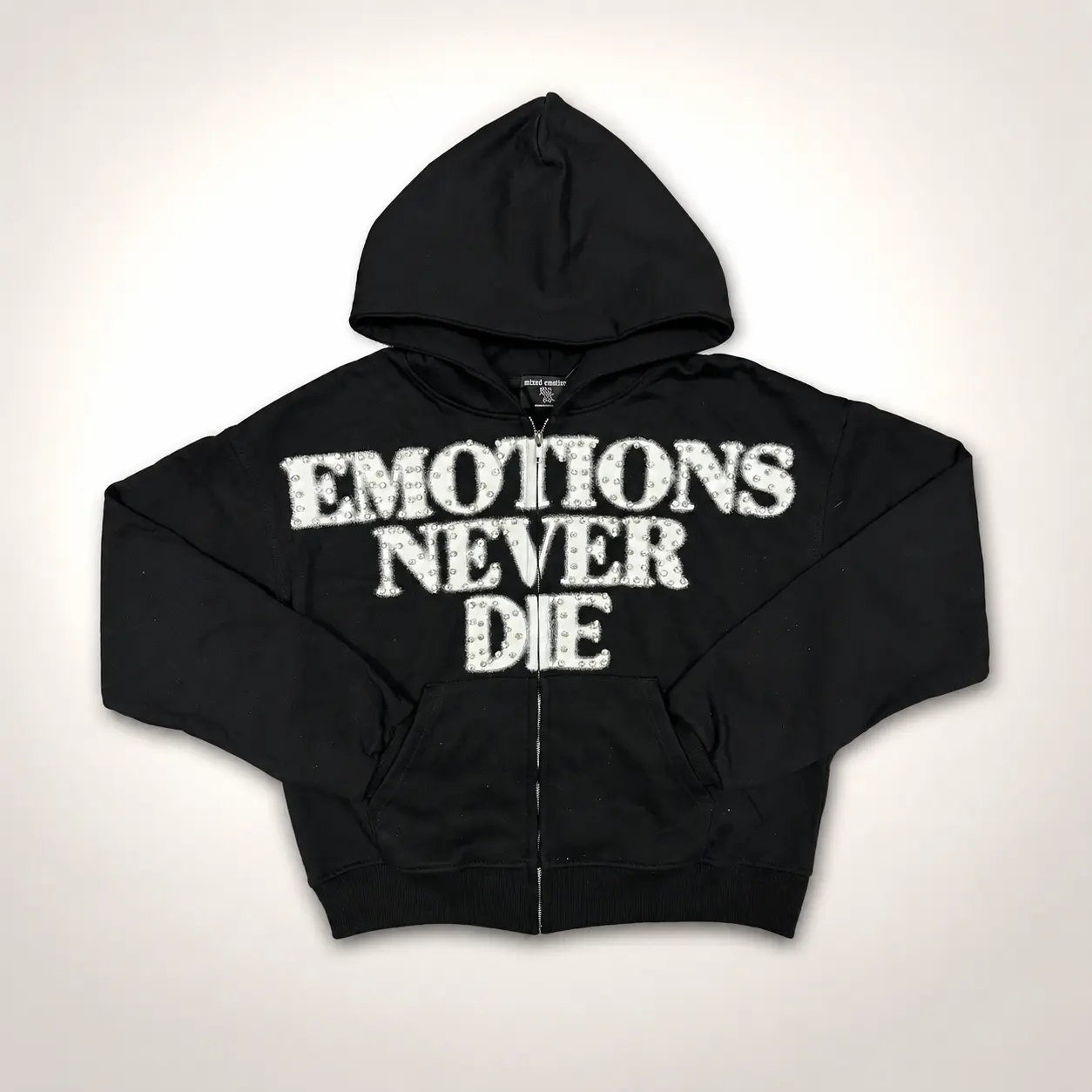 MIXED EMOTION Y2K Rhinestone Zip Up Hoodie, 100% Heavyweight Cotton Vintage Washed Graphic Hoodie, Oversized Streetwear Jacket for Men Women