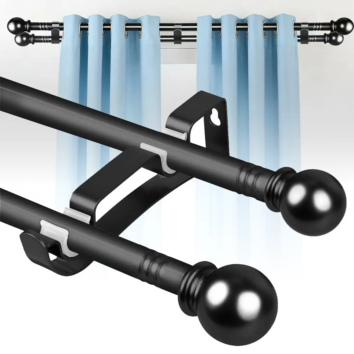 Double Rod Curtain Rod Set, Adjustable Metal Rods 33-156 Inches, 5/8 Inch Diameter, Ideal for Bathroom, Bedroom, Living Room Curtains