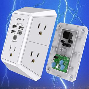 Wall Charger, Surge Protector, 5 Outlet Extender with 4 USB Charging Ports, 3-Sided 1680J Power Strip Multi Plug Adapter Spaced for Home Travel Office Wall Charger, Surge Protector, 5 Outlet Extender with 4 USB Charging Ports, 3-Sided 1680J Power Strip Multi Plug Adapter Spaced for Home Travel Office