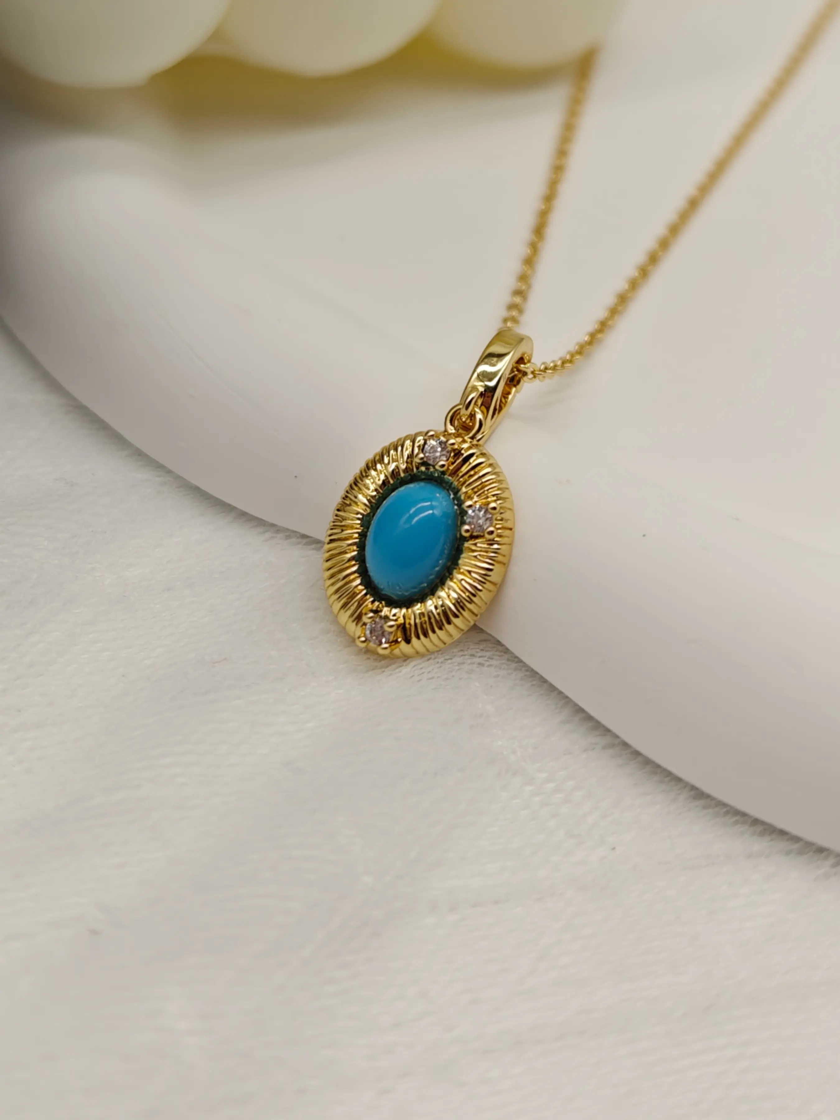 Natural Stone Necklace, Blue Gemstone Oval Shape, Fashion Retro, Unisex, Perfect Gift for Valentine's Day, Birthday, Anniversary