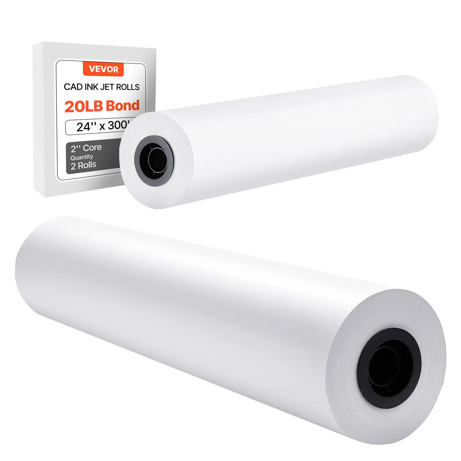 【Summerfinds】VEVOR Wide Format Paper, 24 inx 300 ft Plotter Roll, 2 Rolls CAD Bond Rolls with 2 in Core, 20 LB Bond Paper Rolls, Ideal for CAD Drawings, Engineering Plans, GIS Maps, and Architectural Designs