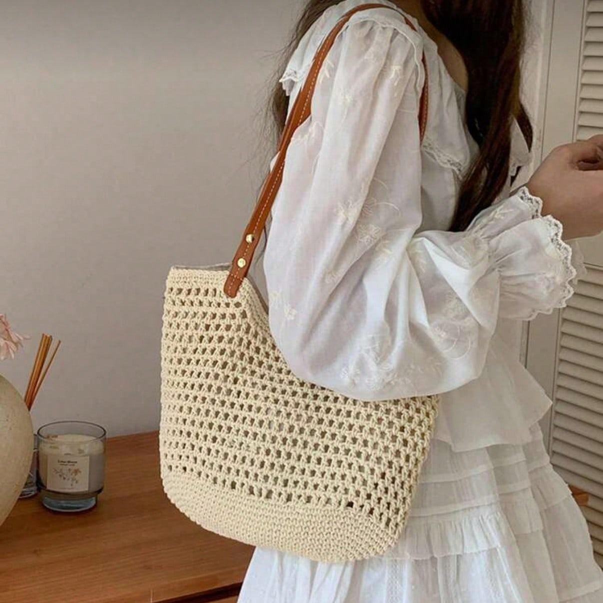 Woven Beach Bag Versatile Shoulder Bag,New Arrival Women Tote Bag,Everyday bag,School Bookbag, Portable Foldable Business Casual Bag Perfect for Beach Vacation,Suitable for Teens,Girls,Women,Commuting School