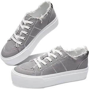 Women Canvas Sneakers White Comfort Fashion Sneakers Casual Lift Platform Lace Up Shoes Cute Low Top Walking Shoes for Lady